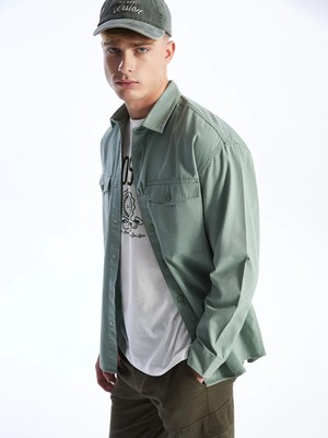 LC Waikiki Haki Rahat Kalıp Uzun Kollu Gabardin Erkek Gömlek Ceket