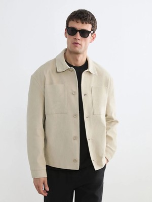 LC Waikiki Bej Regular Fit Uzun Kollu Kadife Erkek Gömlek Ceket