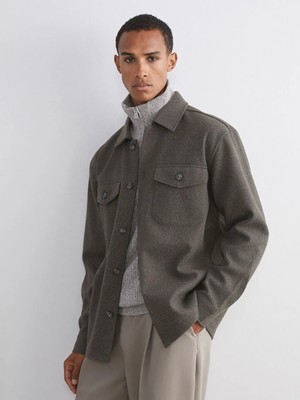 LC Waikiki Yeşil Regular Fit Uzun Kollu Kaşe Erkek Gömlek Ceket