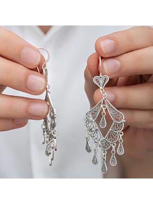 Tienda Elegante Gümüş Telkari Sallantılı Kadın Küpe