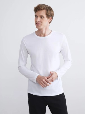 LC Waikiki Beyaz Bisiklet Yaka Uzun Kollu Erkek Atlet