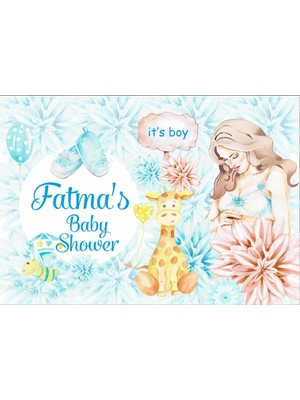 Reysa Tasarım Mavi Zürafa Temalı  Baby Shower Afişi 35X50 cm