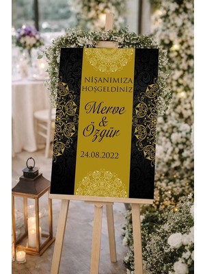 Reysa Tasarım Siyah ve Desenli Düğün, Nişan ve Söz Karşılama Panosu – 50X70 cm