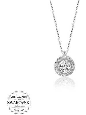 Fm Swarovski Taşlı Gümüş Tektaş Bayan Kolye