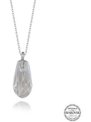 Fm Swarovski Crystal Taşlı Drop Kesim Gümüş Kadın Kolye