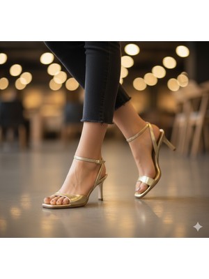 Kindep (Angel) Tek Bant Topuklu Kadın Ayakkabı Altın