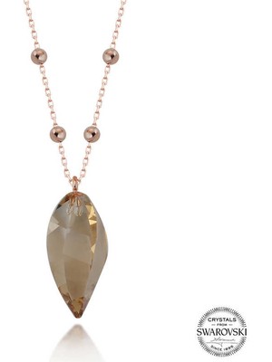 Fm Crystal Taşlı Rose Top Zincir Gümüş Kadın Kolye