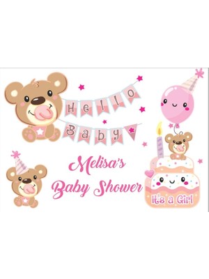 Reysa Tasarım Pembe Ayıcık Temalı Baby Shower Afişi 70X100 cm