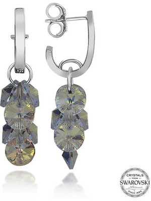 Fm Swarovski Crystal Taşlı Gümüş Salkım Sallantılı Çivili Kadın Küpe