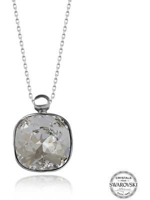 Fm Swarovski Crystal Taşlı Kare Gümüş Kadın Kolye