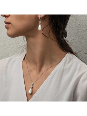Tienda Elegante Gümüş Damla Inci Kadın Set