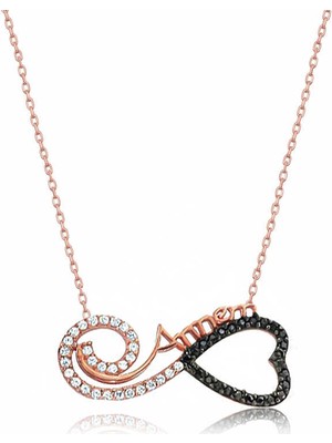 Tienda Elegante Gümüş Rose Kalpli Sonsuzluk Annem Kolye
