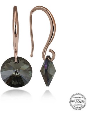 Fm Swarovski Crystal Taşlı Gümüş Yeşil Taşlı Yuvarlak Sallantılı Kadın Küpe