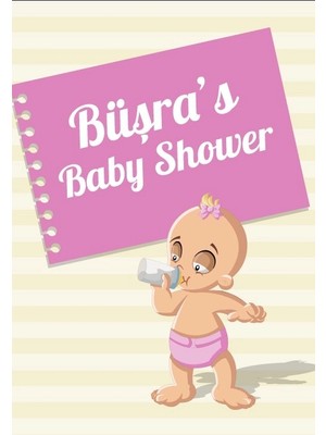 Reysa Tasarım Sarı Çizgili Bebek Temalı Baby Shower Afişi 35X50 cm