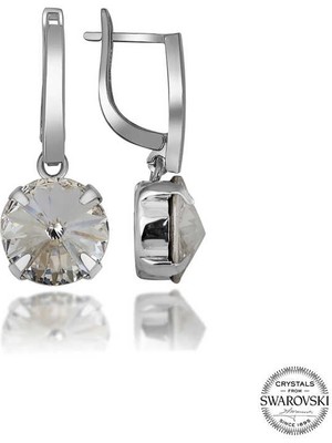 Fm Swarovski Crystal Taşlı Gümüş Beyaz Sallantılı Kadın Küpe
