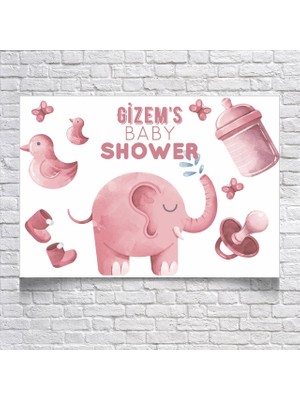Reysa Tasarım Pembe Fil Temalı Baby Shower Afişi 35X50 cm