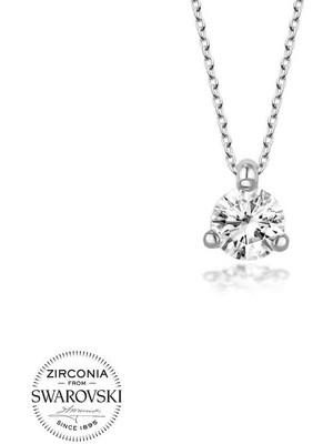 Fm Swarovski Taşlı Gümüş Tektaş Bayan Kolye