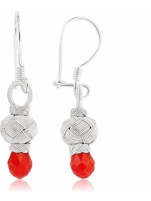 Tienda Elegante ​Gümüş Kırmızı Taşlı Kazaz Kadın Küpe