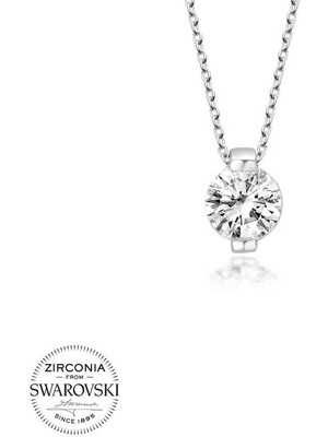Fm Swarovski Taşlı Gümüş Tektaş Bayan Kolye