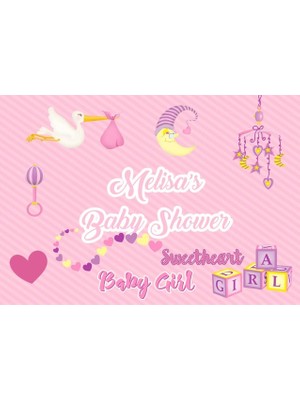 Reysa Tasarım Pembe Leylek ve Oyuncak Temalı Baby Shower Afişi 35X50 cm