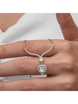 Tienda Elegante Gümüş Beyaz Zirkon Taşlı Kalp Kadın Kolye