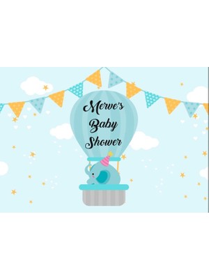Reysa Tasarım Mavi Fil ve Balon Temalı Baby Shower Afişi 35X50 cm