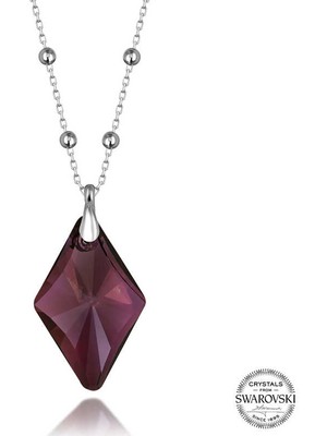 Fm Swarovski Crystal Taşlı Ametist Top Zincir Gümüş Kadın Kolye