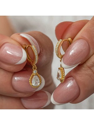 Tienda Elegante Gümüş Sallantılı Gold Damla Kadın Küpe