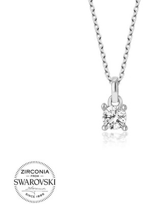 Fm Swarovski Taşlı Gümüş Tektaş Bayan Kolye