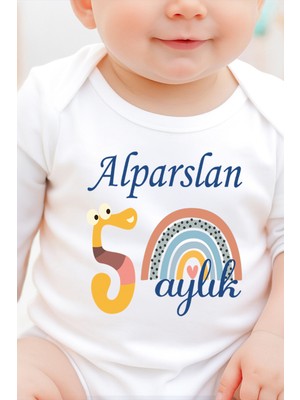 Sitilin Isimli Aylık Erkek Badi Set 12 Ay Her Ay Özel Baskılı Uzun Kol Çıtçıtlı Body STL7162
