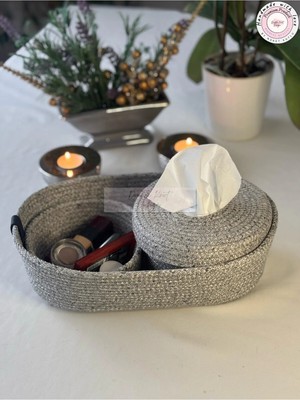 Double Knot Design Makyaj Organizeri Dekoratif Sepet Kozmetik Hediyelik Tress Halat Jüt Oda Aksesuarı