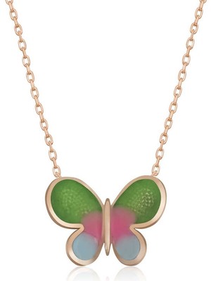 Tienda Elegante Gümüş Rose Minimal Kelebek Bayan Kolye