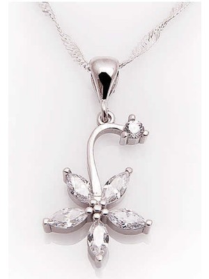 Tienda Elegante Gümüş Çiçek Bayan Kolye