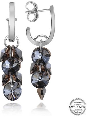 Fm Swarovski Crystal Taşlı Gümüş Salkım Sallantılı Çivili Kadın Küpe