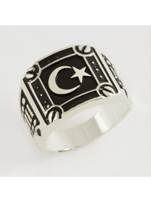 Zero Land Xmpdby Ay Yıldız Metal Erkek Yüzük - Gümüş Rengi