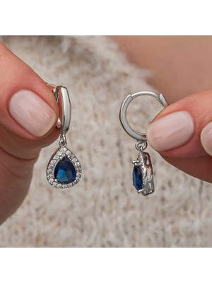 Tienda Elegante Gümüş Lacivert Zirkon Taşlı Damla Küpe