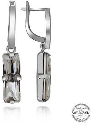 Fm Swarovski Crystal Taşlı Gümüş Beyaz Baget Sallantılı Kadın Küpe