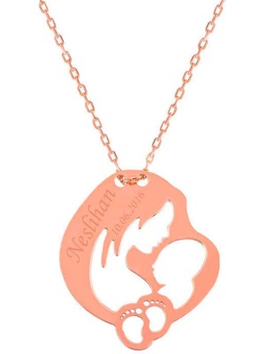 Tienda Elegante Gümüş Rose Isimli Anne Bebek Sevgisi Kolye