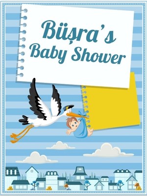 Reysa Tasarım Mavi Çizgili Leylek Temalı Baby Shower Afişi 35X50 cm