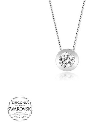 Fm Swarovski Taşlı Gümüş  Tektaş Bayan Kolye