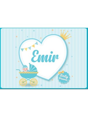 Reysa Tasarım Mavi Bebek Arabası Temalı Baby Shower Afişi 35X50 cm