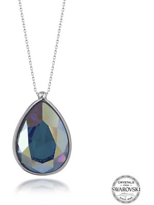 Fm Swarovski Crystal Taşlı Damla Gümüş Kadın Kolye