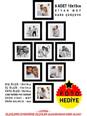 9 Adet 15X15 Çerçeve - Mdf Çerçeve - Fotoğraf Çerçevesi - Kare Çerçeve