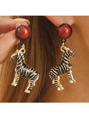 Rachel Silver Altın Renk Kırmızı Taşlı Mineli Zebra Küpe