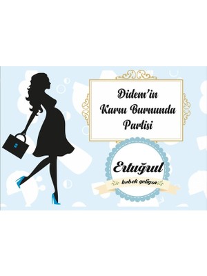 Reysa Tasarım Mavi Hamile Silüet Temalı Baby Shower Afişi 35X50 cm