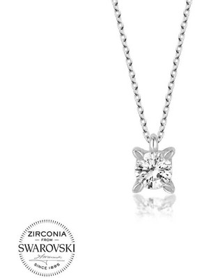 Fm Swarovski Taşlı Gümüş Tektaş Bayan Kolye