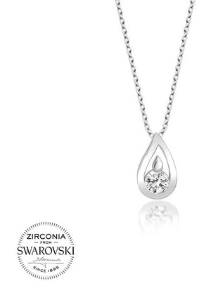 Fm Swarovski Taşlı Gümüş Damla Bayan Kolye