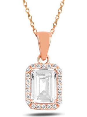 Tienda Elegante Gümüş Rose Baget Taşlı Kadın Kolye