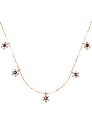 Tienda Elegante Gümüş Rose Çiçek Nazarlı Şans Kadın Kolye