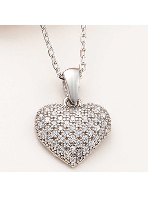 Tienda Elegante Gümüş Bombeli Kalp Kadın Kolye